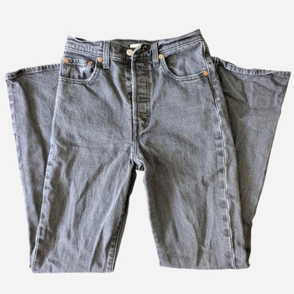 Levi's Premium Ribcage Bootcut Black Wash Jeans 25" W Western Minimal Neutral - Picture 2 of 15